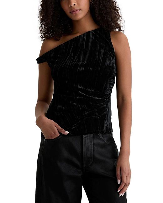 AG Jeans Black One Shoulder Asymmetric Top