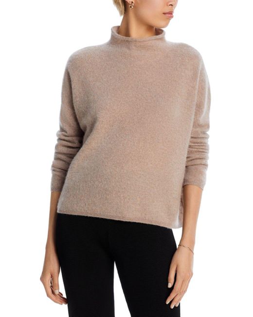 Aqua Cashmere Rolled Edge Mock Neck Brushed Cashmere Sweater in Natural |  Lyst Canada