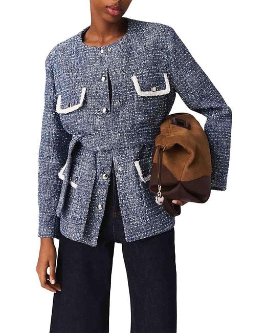Maje Blue Four Pocket Tweed Jacket