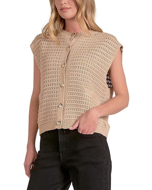 Elan Natural Sleeveless Open Knit Cardigan