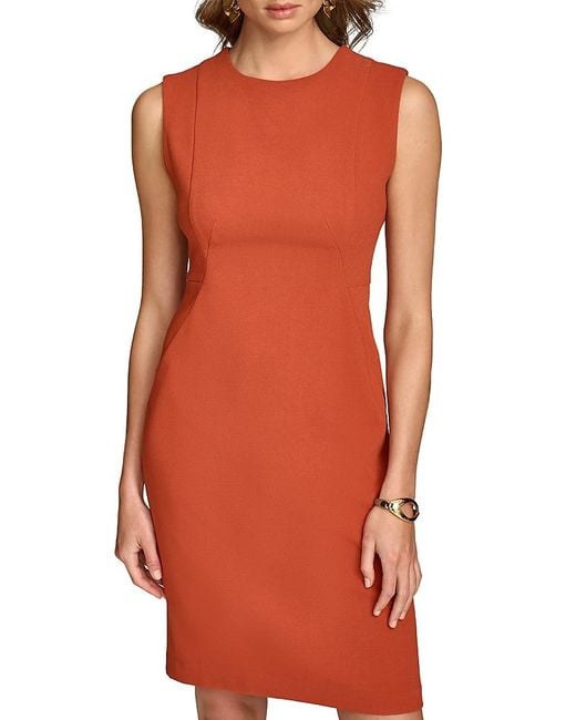 Donna Karan Orange Jewel Neck Sleeveless Dress