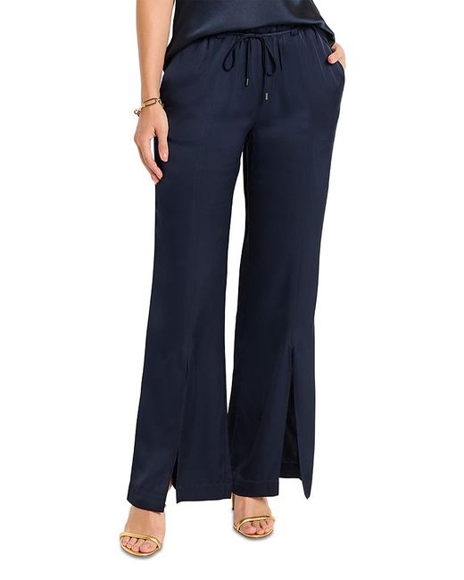 NIC+ZOE Blue Front Slit Wide Leg Drawstring Pants