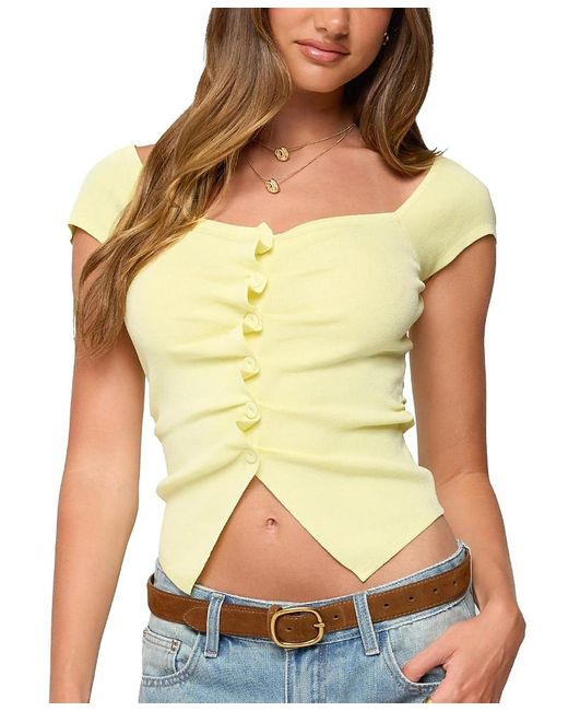Edikted Yellow Lilibet Sweetheart Button Up Top