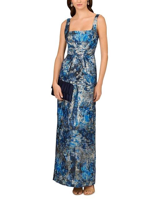 Aidan Mattox Blue Printed Jacquard Gown