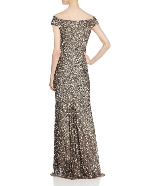 adrianna papell off shoulder sequin gown