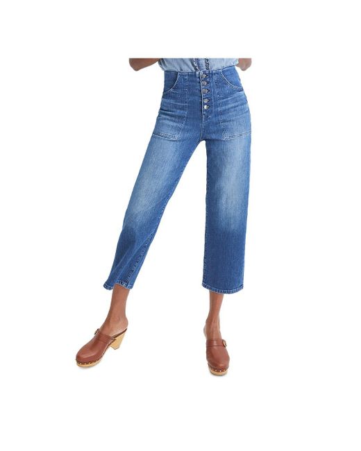 Veronica Beard Denim Crosbie High Rise Cropped Wide Leg Jeans In Bright Blue | Lyst