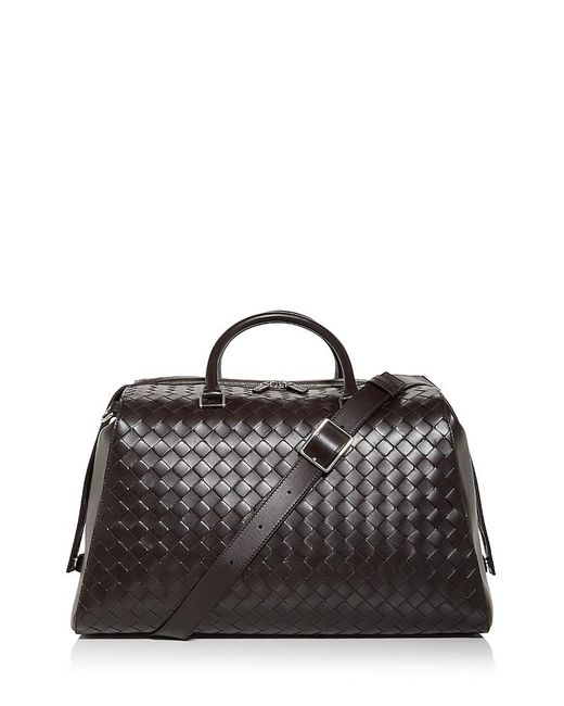 Bottega Veneta Black Zip Tape Intrecciato Leather Weekender Bag for men