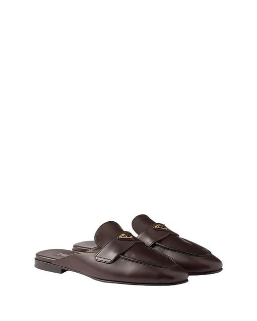 Prada Brown Leather Slippers