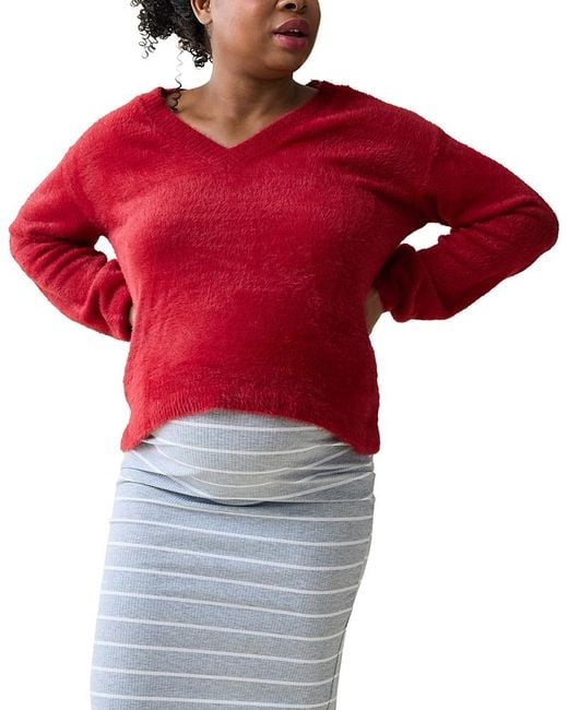 Ingrid & Isabel Red Fluffy V-Neck Maternity Sweater