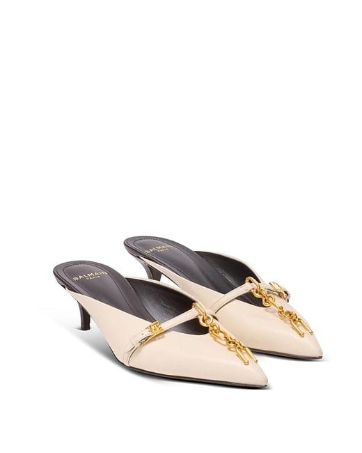 Balmain Natural Sync Leather Mules With Pointed Toe