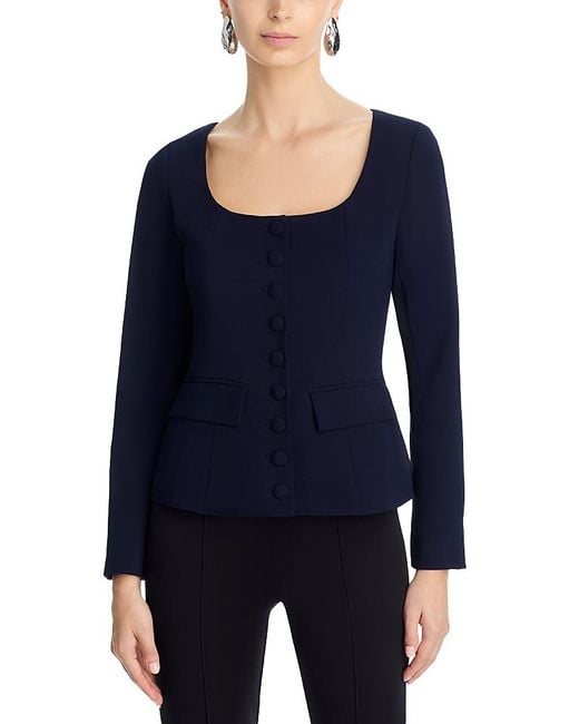 Aqua Blue Scoop Neck Button Front Blazer