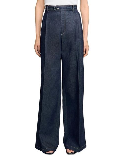 Sandro Blue High Rise Wide Leg Denim Pants