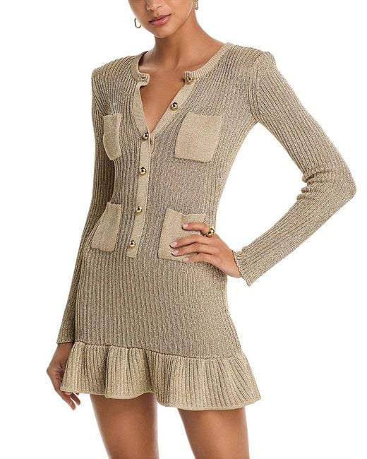 Self-Portrait White Metallic Knit Mini Dress