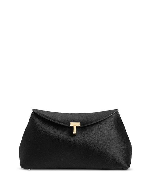 Totême Black T Lock Calf Hair Convertible Clutch