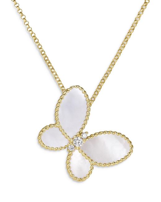 Roberto Coin Metallic 18K Jasmine Mother Of Pearl & Diamond Butterfly Pendant Necklace, 16-18