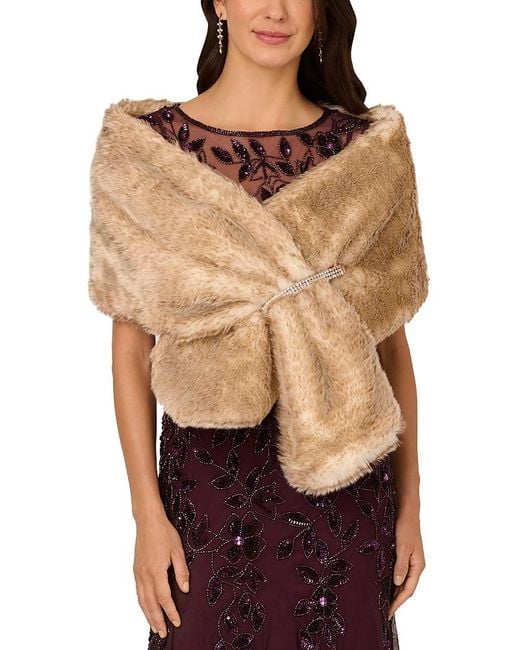 Adrianna Papell Red Embellished Faux Fur Wrap