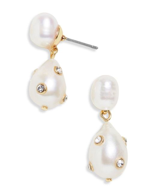 BaubleBar Mona Pavé Dotted Freshwater Pearl Drop Earrings In Gold Tone ...