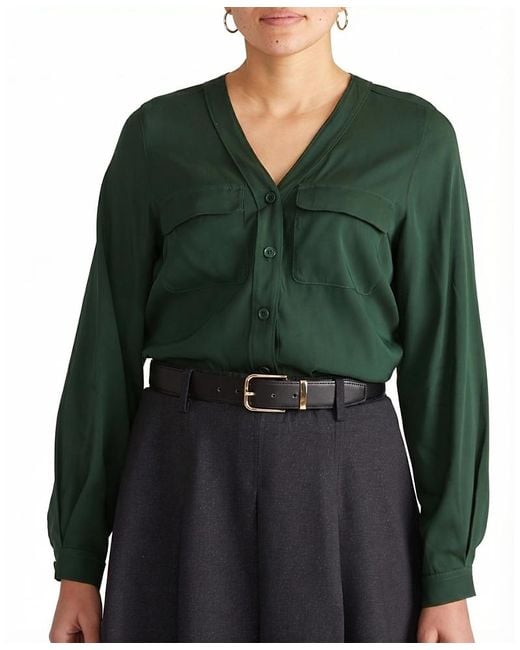 UNIVERSAL STANDARD Green Plus Cooling Stretch Cupro Button-Down Blouse