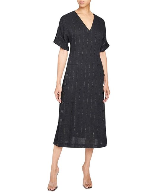 Santorelli Blue Serafinashort Sleeve Midi Shift Dress With Side Skirt Buttons
