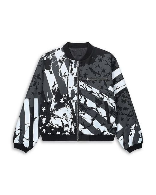 RTA Black Stripe Flag Printed Bomber Jacket for men