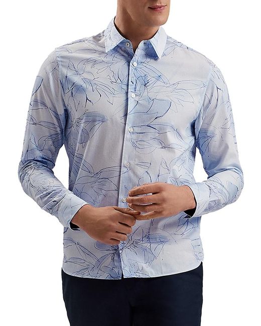 Ted Baker Blue Walesby Regular Fit Floral Print Shirt for men