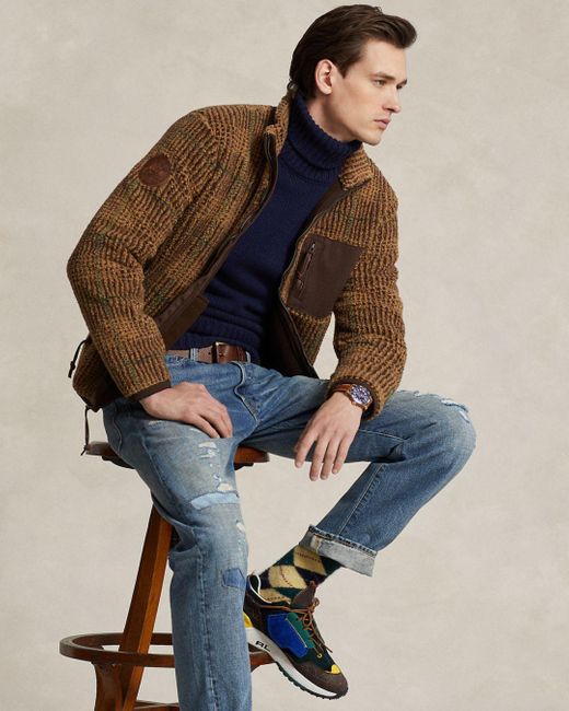 Polo Ralph Lauren Fleece Glen Plaid Jacquard Jacket in Brown for Men | Lyst
