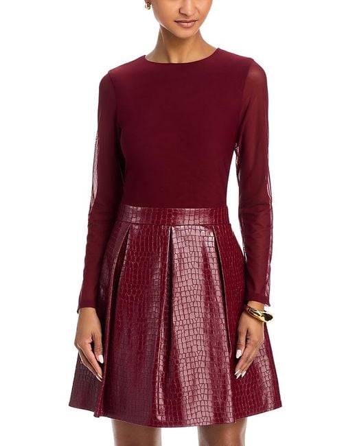Alice + Olivia Chara Vegan Leather Croc Mini Dress in Red