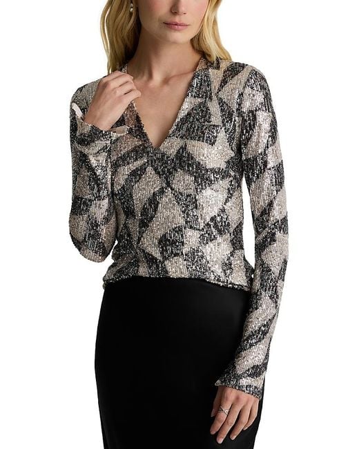 St. John Black Cubist Geometric Paillettes Top