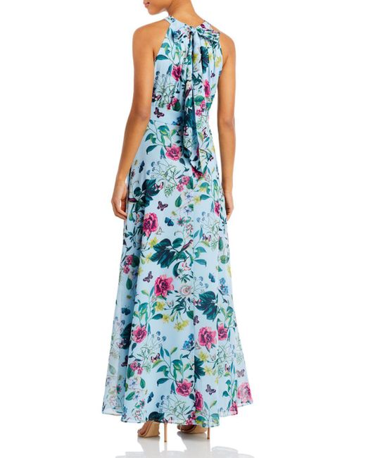Eliza J Floral Print Halter Gown in Blue | Lyst
