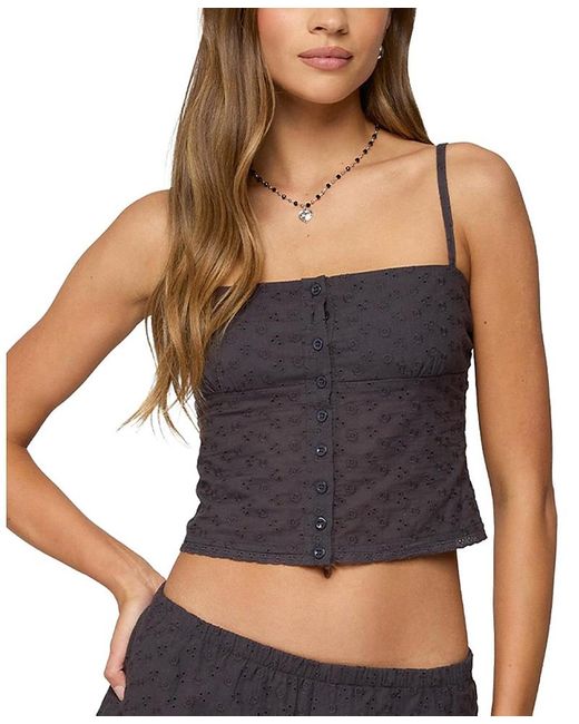 Edikted Gray Shaya Button Up Eyelet Tank Top
