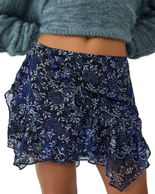 Free People Sammy Ruffled Mini Skirt in Blue | Lyst