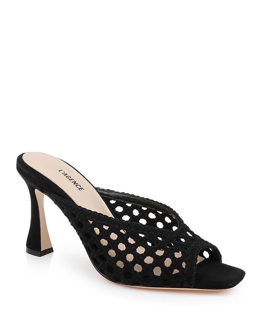 L'Agence Black Jacques Square Toe High Heel Sandals