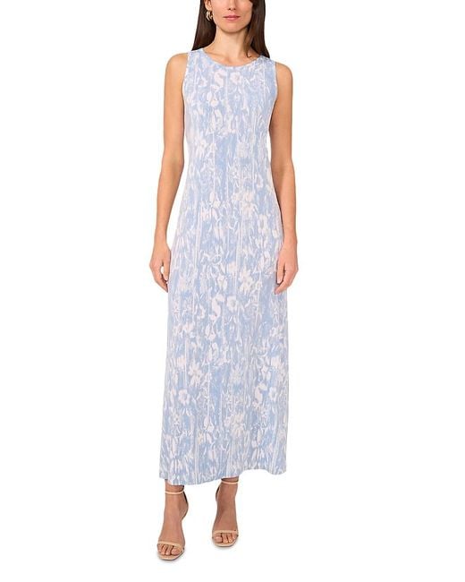 Vince Camuto Purple Abstract-print Sleeveless Keyhole-back Crewneck Maxi Dress