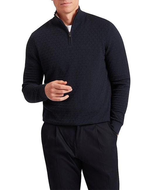 Ted Baker Blue Jeremee Texture Stitch Half-Zip Sweater for men