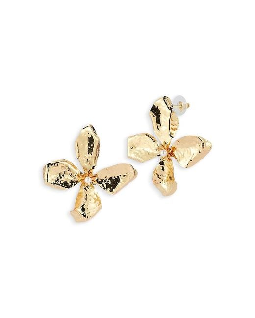 Aqua Metallic Imitation Pearl Flower Statement Stud Earrings