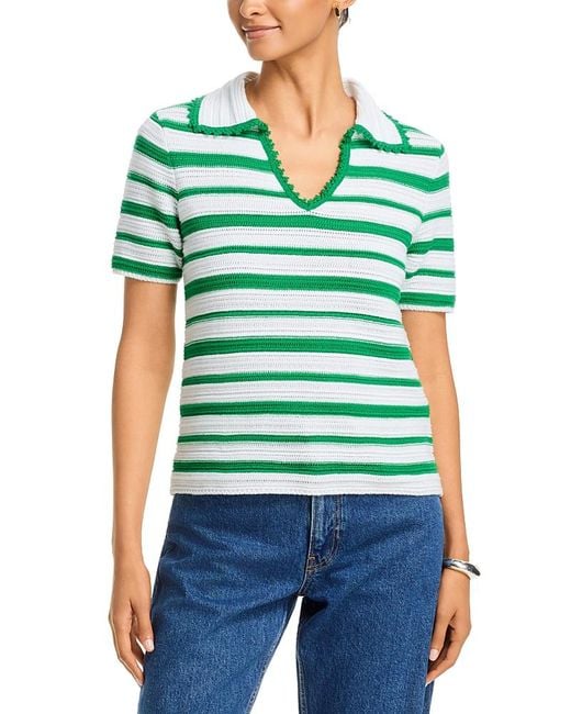 Tahari Green Collared Split V Neck Top