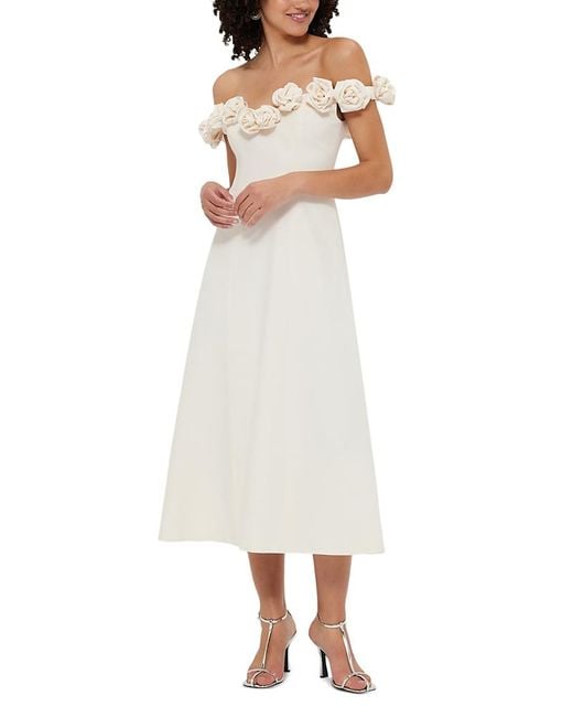 LEO LIN White Annette Floral Off The Shoulder Midi Dress