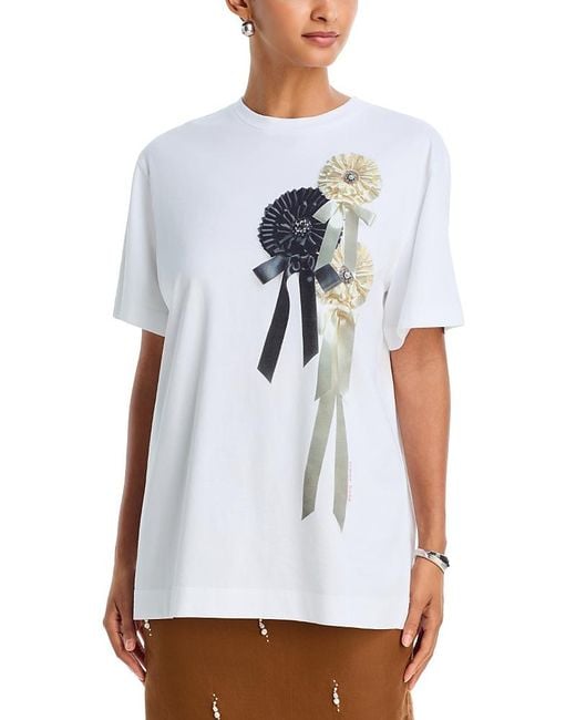 Simone Rocha White Ribbon Rosette Print Tee