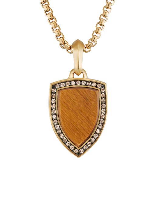 David Yurman Shield Amulet Pendant In 18k Yellow Gold With Tiger's Eye