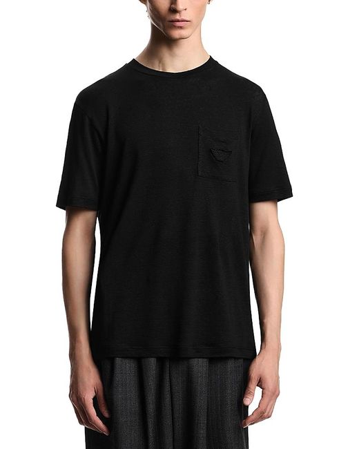 Emporio Armani Black Lightweight Linen Blend Tee for men