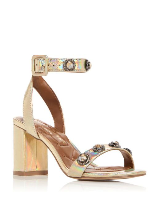 Kurt Geiger Leather Octavia Embellished Block Heel Sandals in Gold