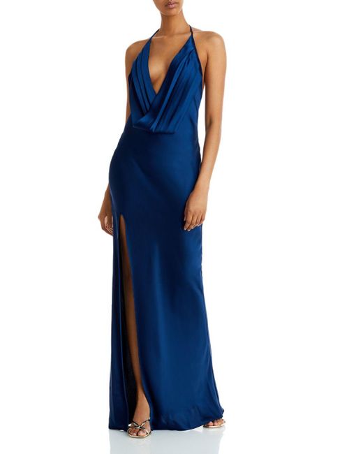 Ramy Brook Synthetic Valentina Plunging Halter Gown in Blue | Lyst Canada