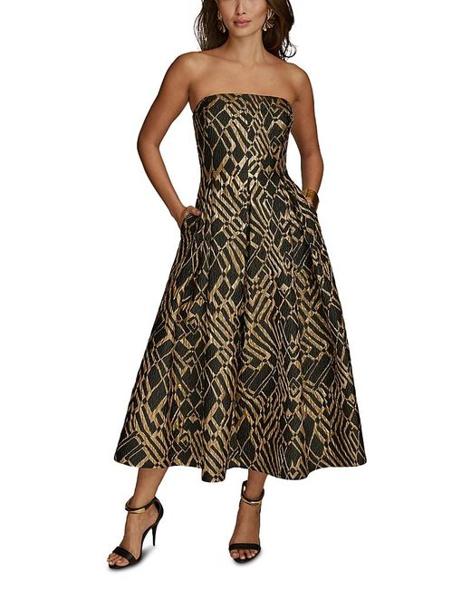 Donna Karan Green Jacquard Strapless Fit And Flare Dress