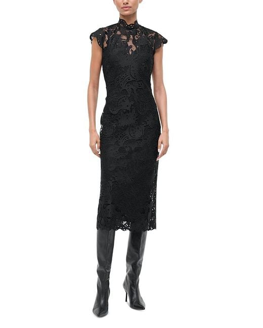 Staud Black Rosaline Lace Midi Dress