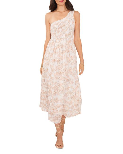 1.STATE Smocked One Shoulder Midi Dress in Pink | Lyst
