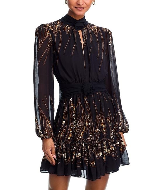 Farm Rio Black Garden Silhouette Long Sleeve Dress