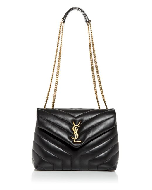 Saint Laurent Loulou Small Quilted Leather Crossbody in Black/Gold ...