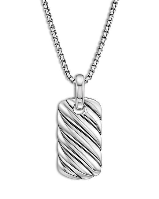 David Yurman White Sterling Sculptured Cable Rectangular Dog Tag Enhancer Pendant