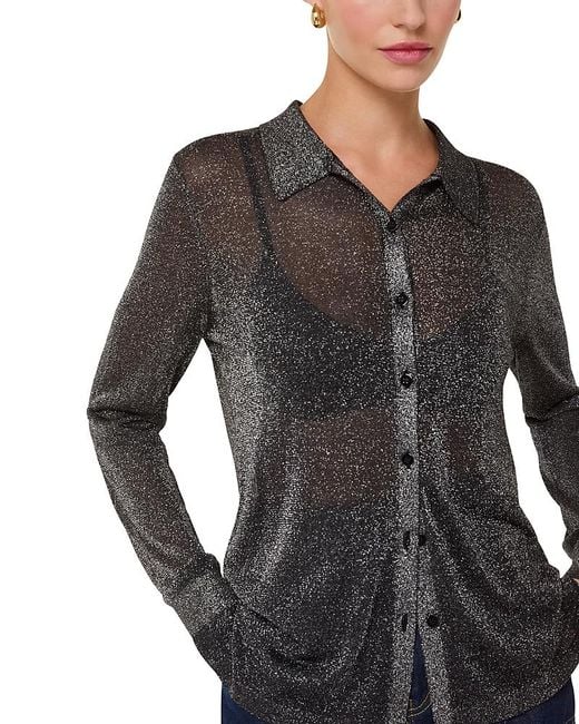 Whistles Gray Sparkle Knit Collared Shirt