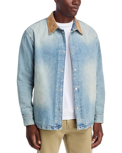 FRAME Blue Suede Collar Denim Overshirt for men